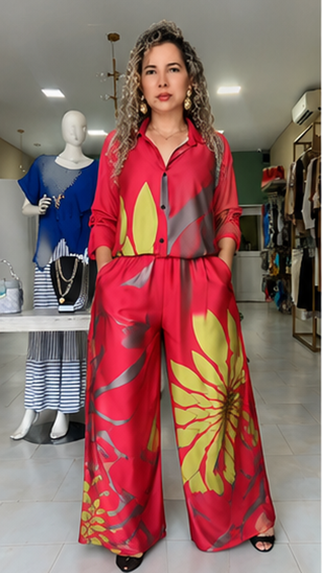 Floral Print Wide Leg Pant Set