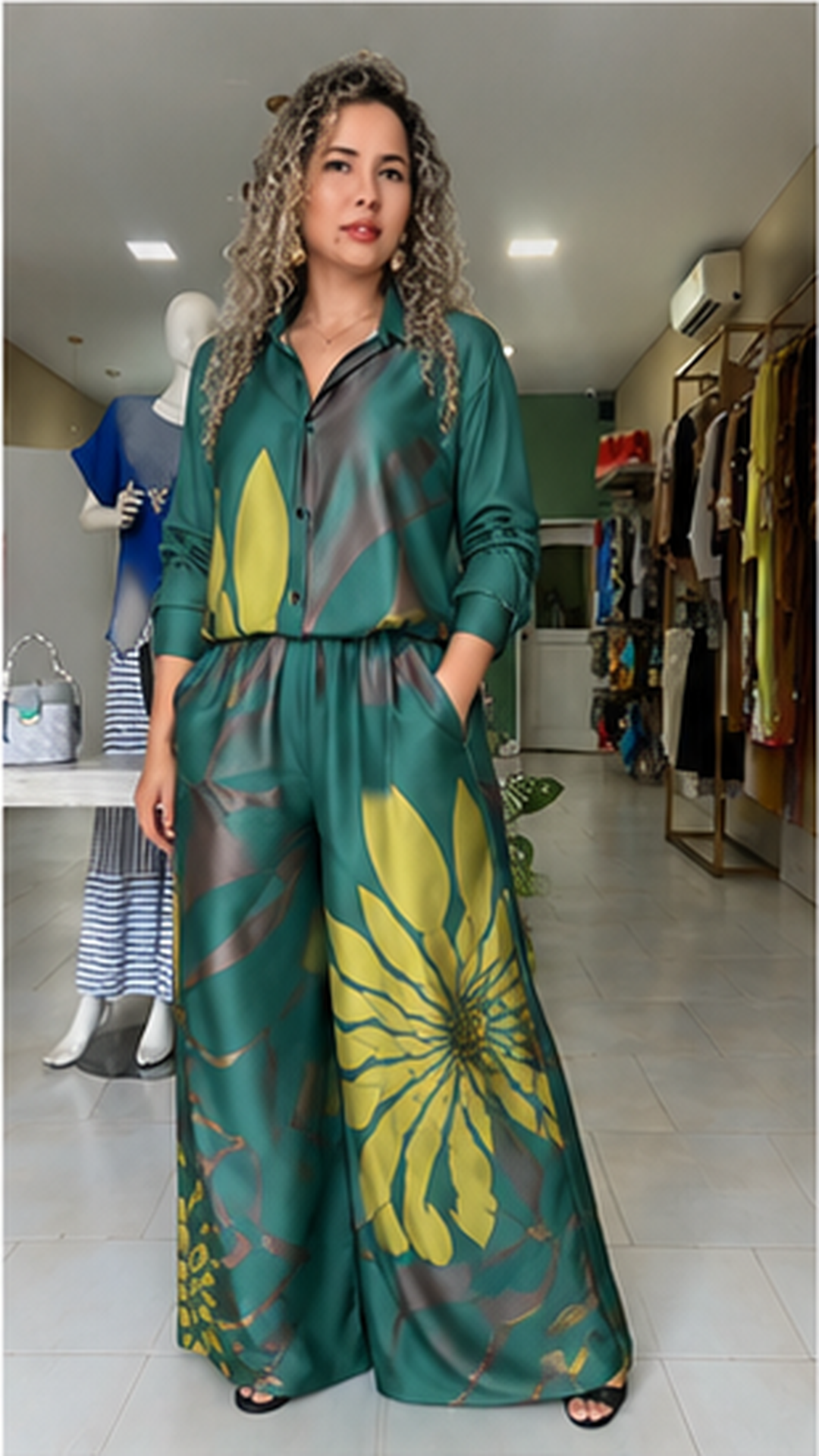 Floral Print Wide Leg Pant Set