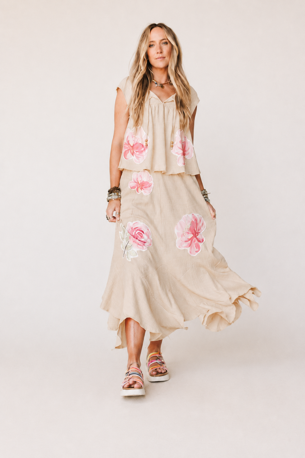 Floral Boho Two-Piece Maxi Skirt Set
