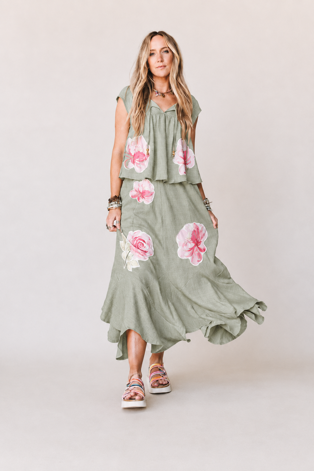 Floral Boho Two-Piece Maxi Skirt Set