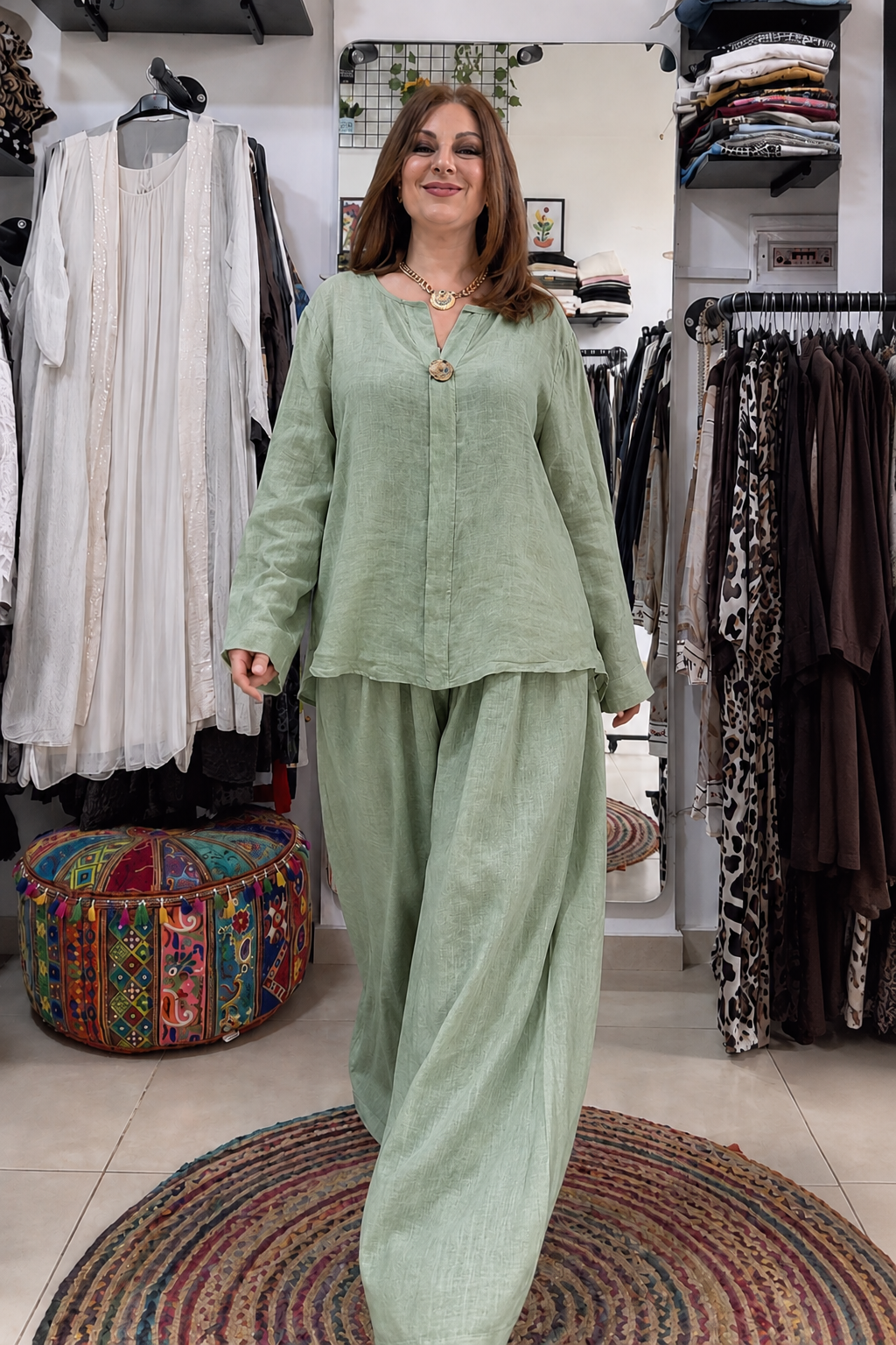 Relaxed Linen Wide-Leg Two-Piece Set