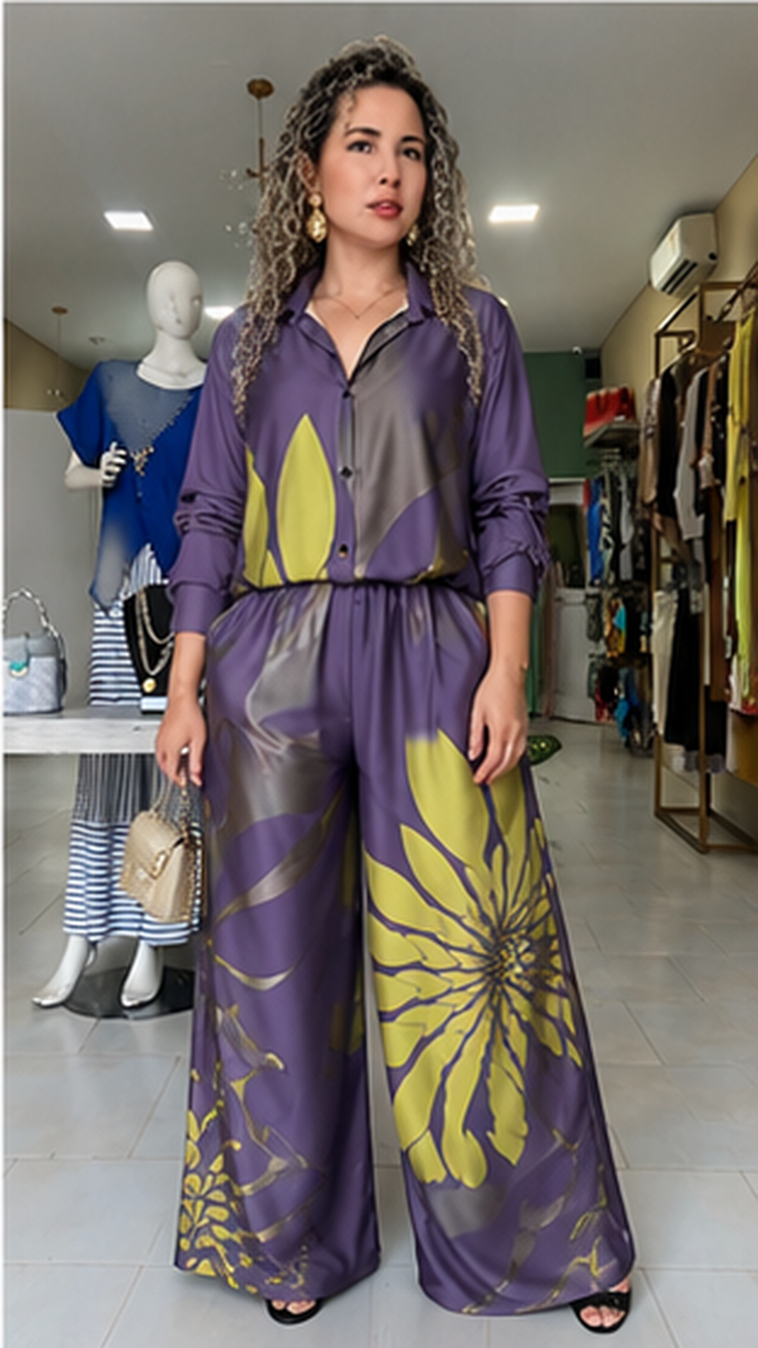 Floral Print Wide Leg Pant Set