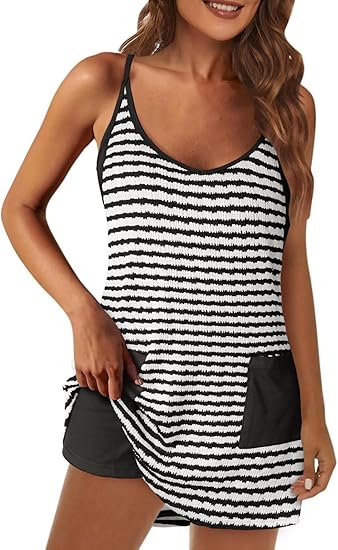 Womens Tennis Athletic Dress Mini Romper Dress with Built in Shorts Summer Vacation Outfits