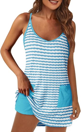 Womens Tennis Athletic Dress Mini Romper Dress with Built in Shorts Summer Vacation Outfits