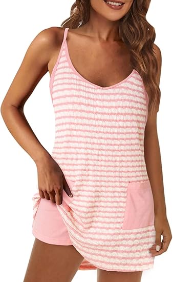 Womens Tennis Athletic Dress Mini Romper Dress with Built in Shorts Summer Vacation Outfits