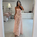 Sexy Flowers Lace Suspender Dress Summer Fashion Slim Back Lace-up Long Dresses Party Evening Club Clothing For Women