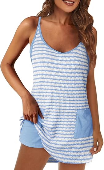 Womens Tennis Athletic Dress Mini Romper Dress with Built in Shorts Summer Vacation Outfits