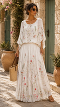 Vintage Floral Chiffon Two-Piece Maxi Set