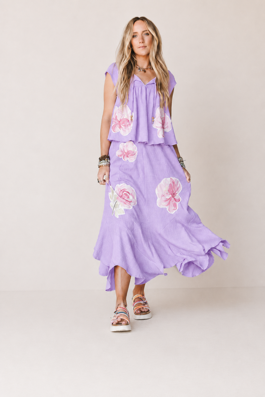 Floral Boho Two-Piece Maxi Skirt Set