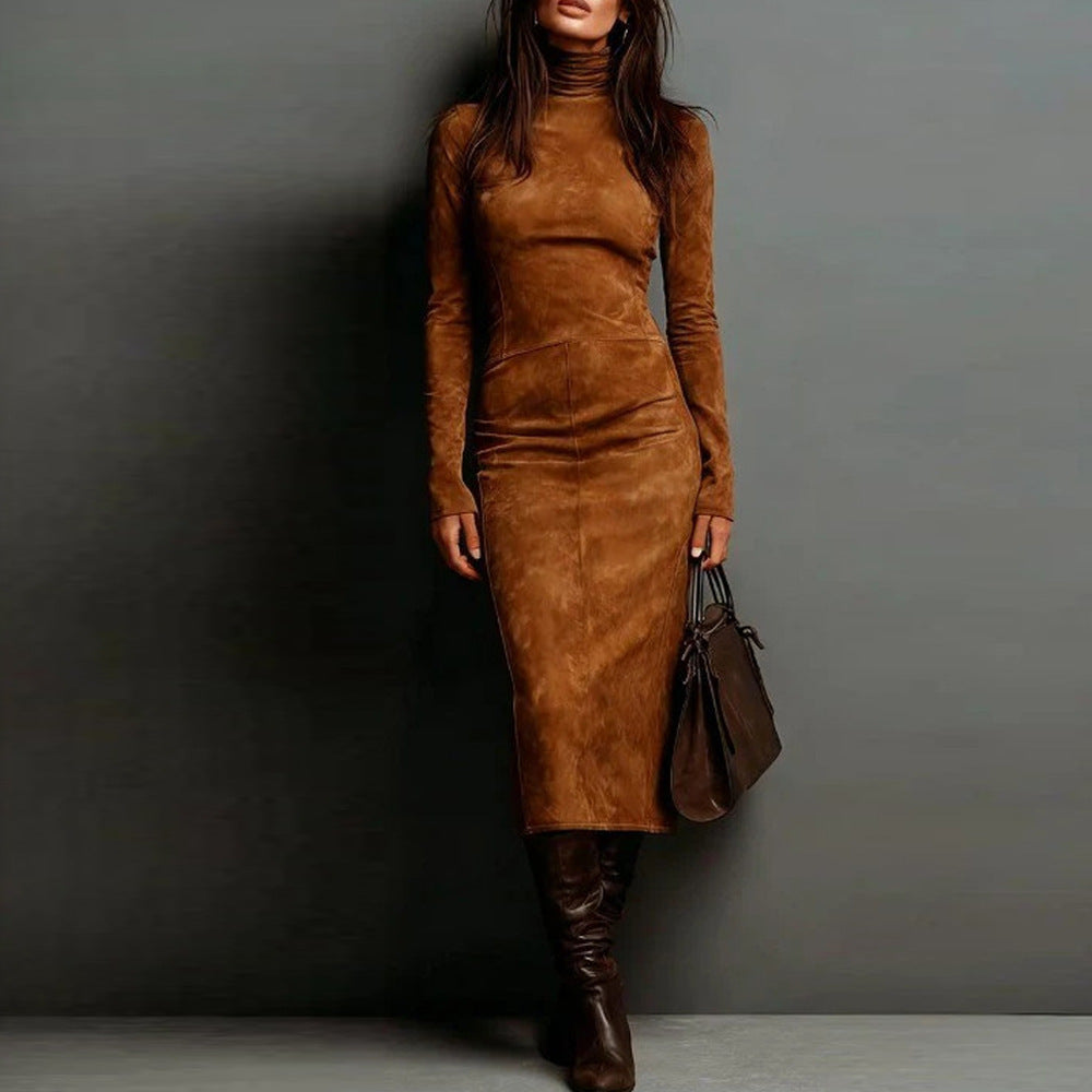 Turtleneck Long-sleeved Dress Fashion Sexy Slim-fitting Bodycon Long Dresses Women's Clothing