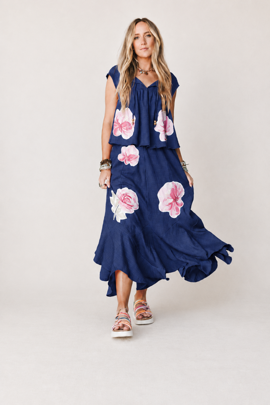 Floral Boho Two-Piece Maxi Skirt Set