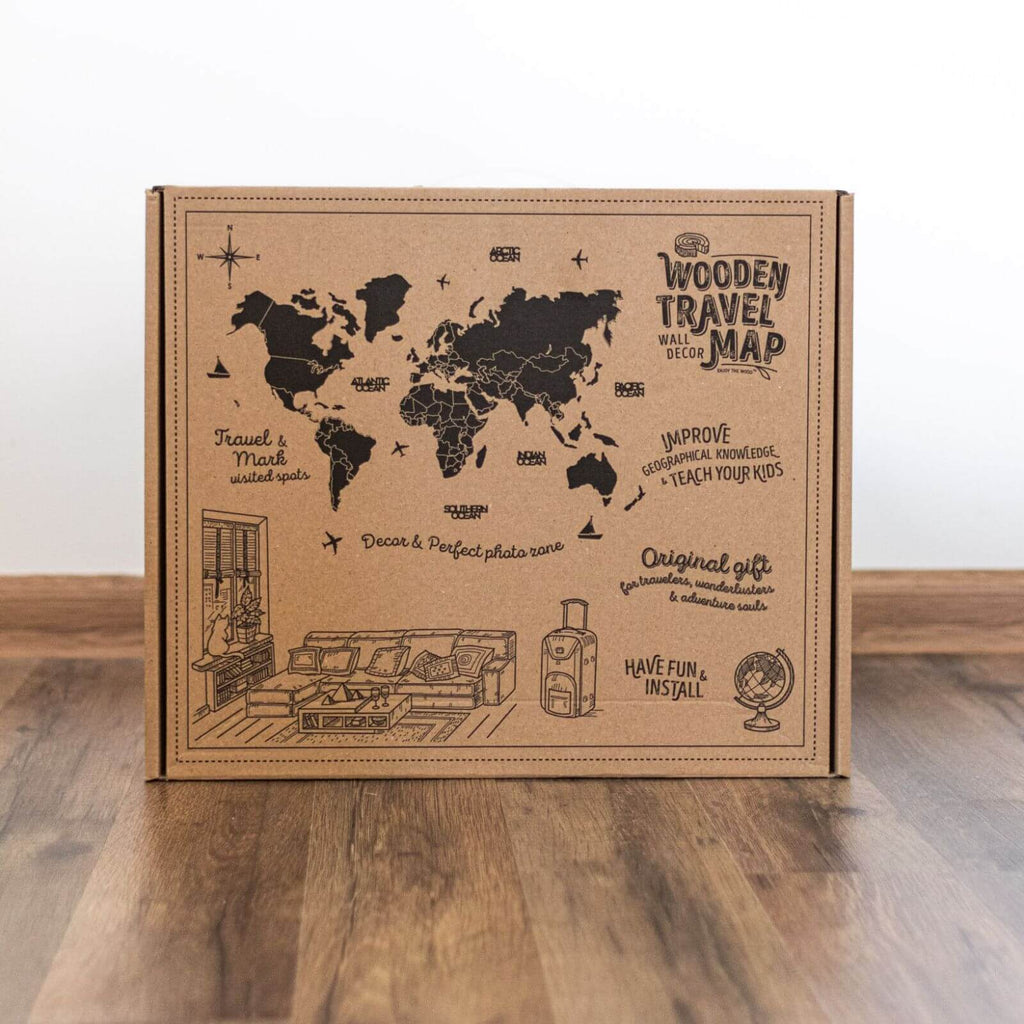 3D Wooden World Map Aurora