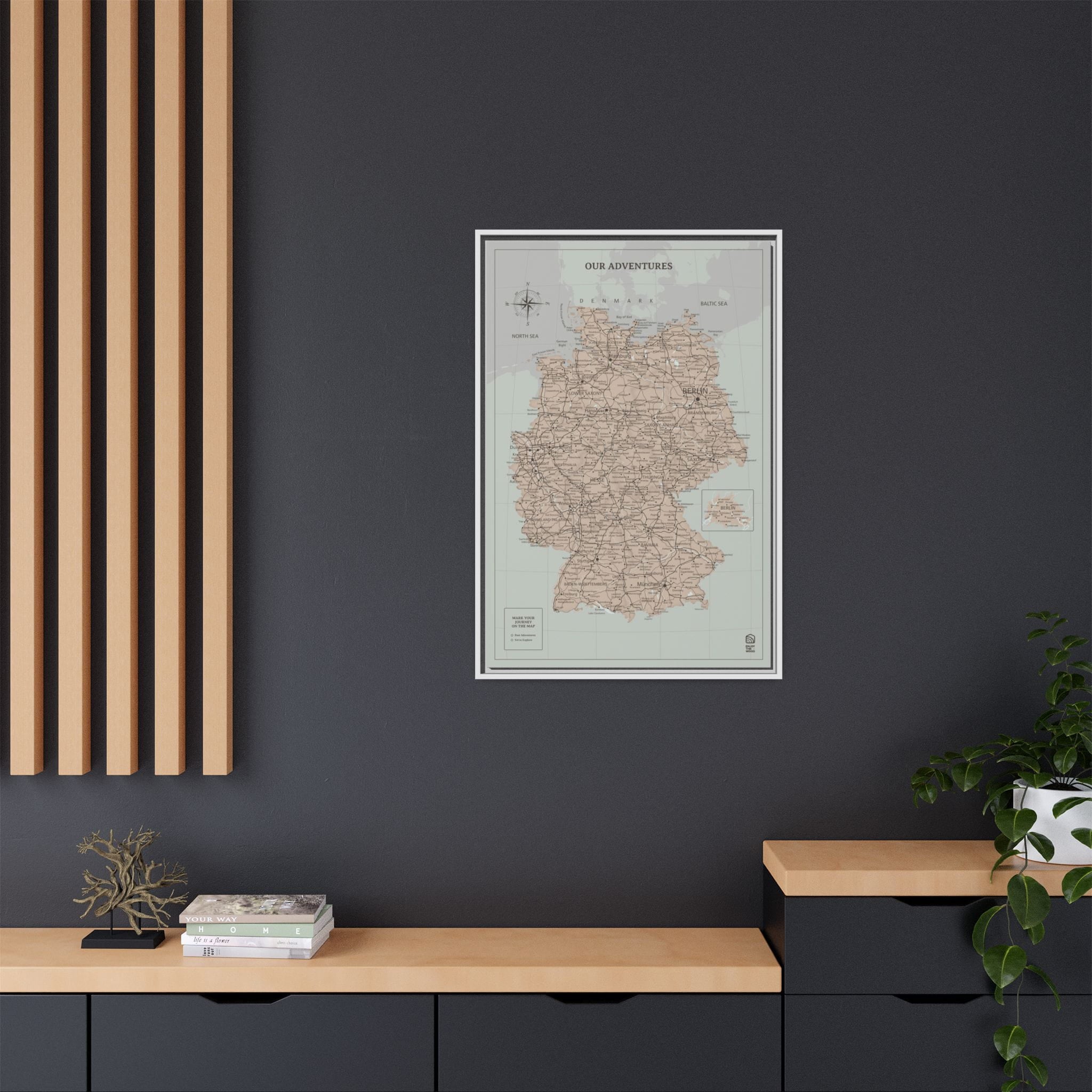 Wooden Canvas Germany Map - Antique