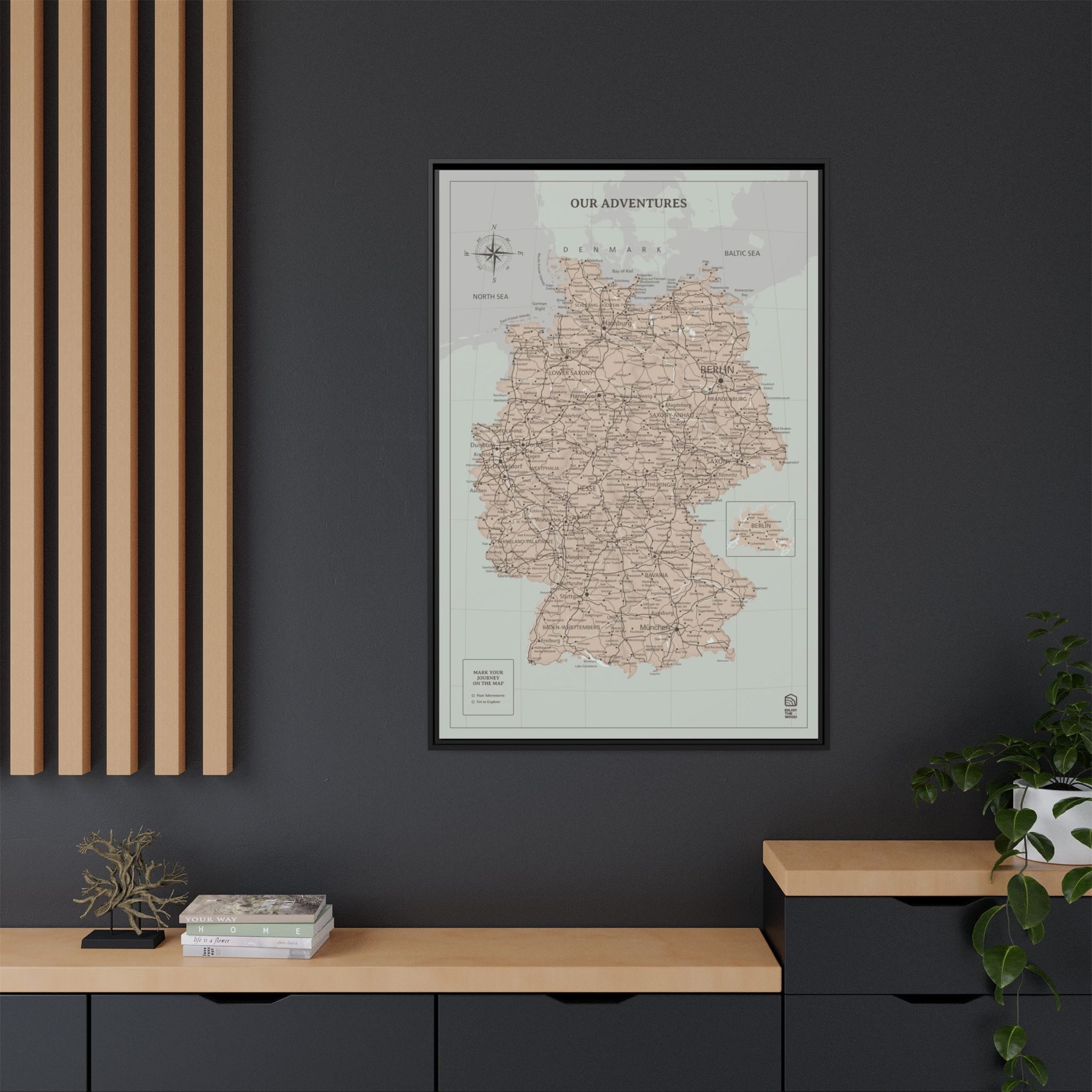 Wooden Canvas Germany Map - Antique