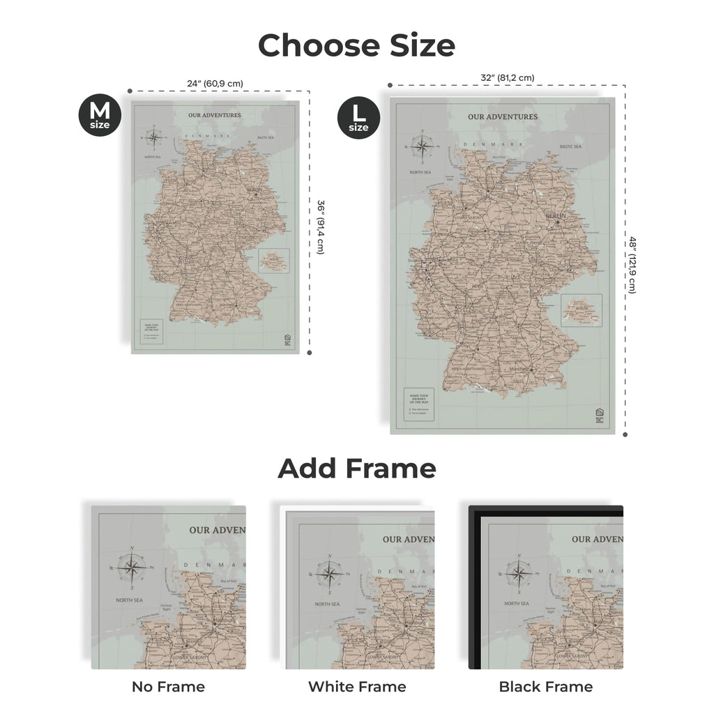 Wooden Canvas Germany Map - Antique