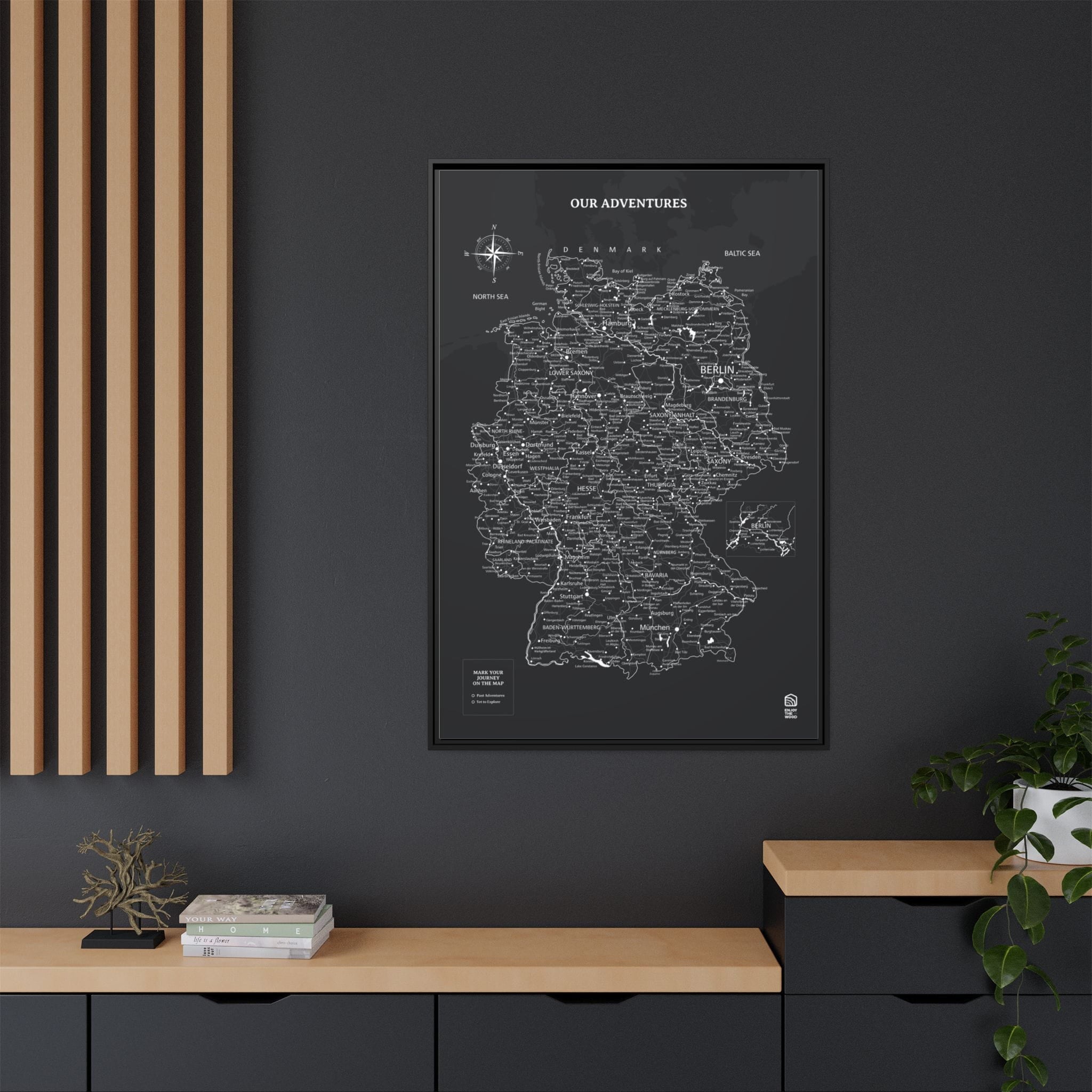 Wooden Canvas Germany Map - Black