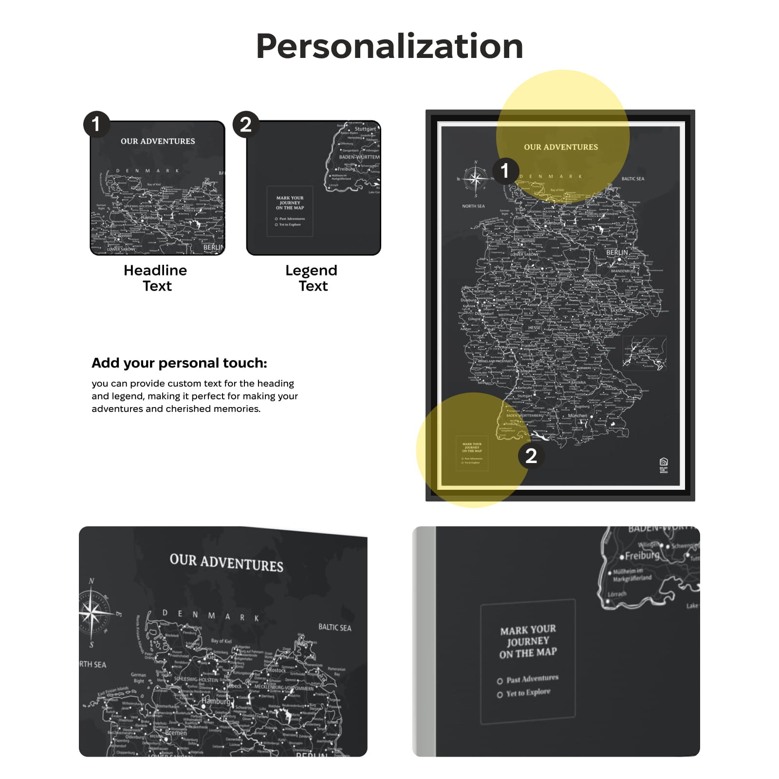 Wooden Canvas Germany Map - Black