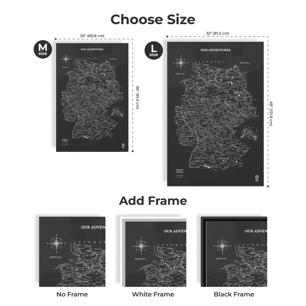 Wooden Canvas Germany Map - Black