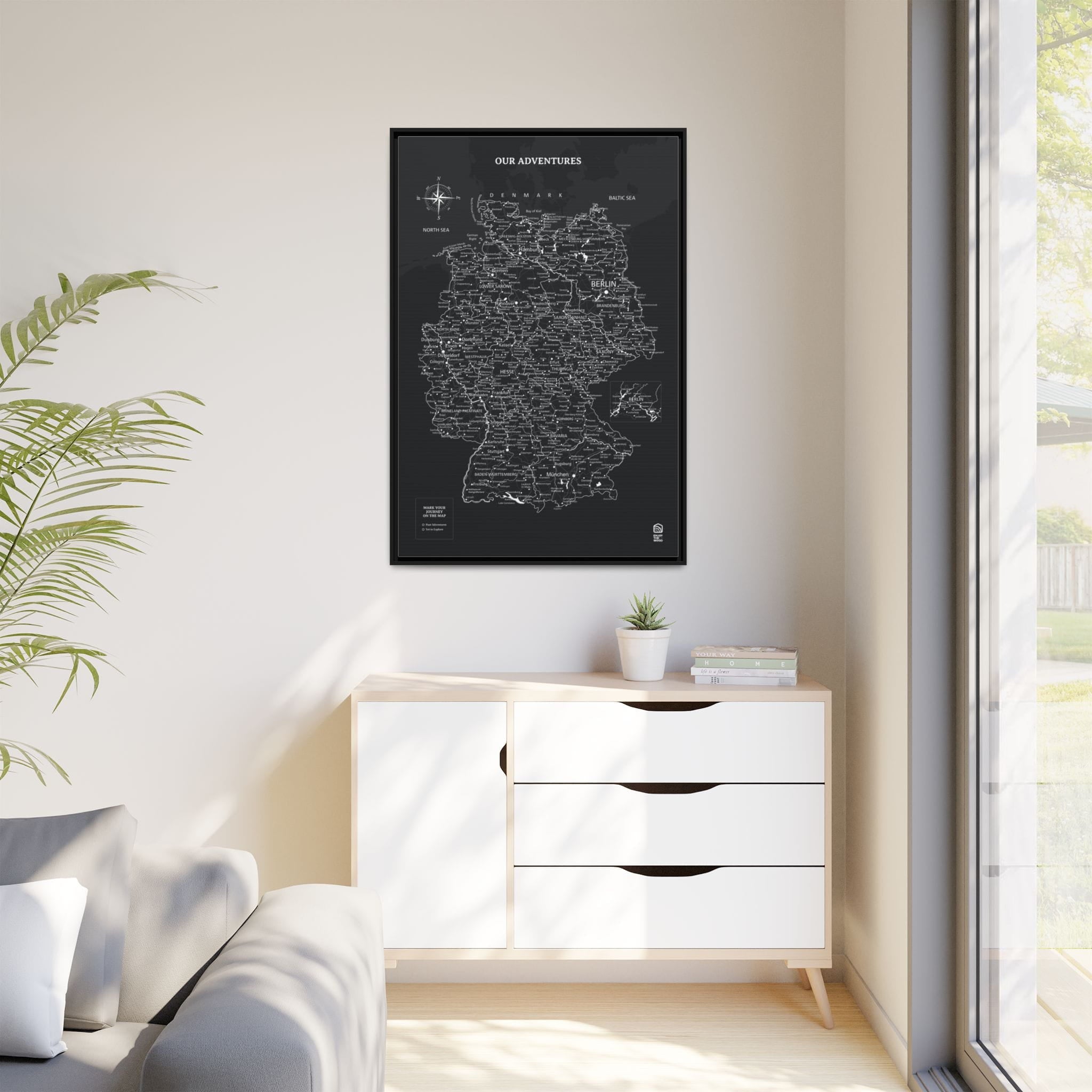 Wooden Canvas Germany Map - Black