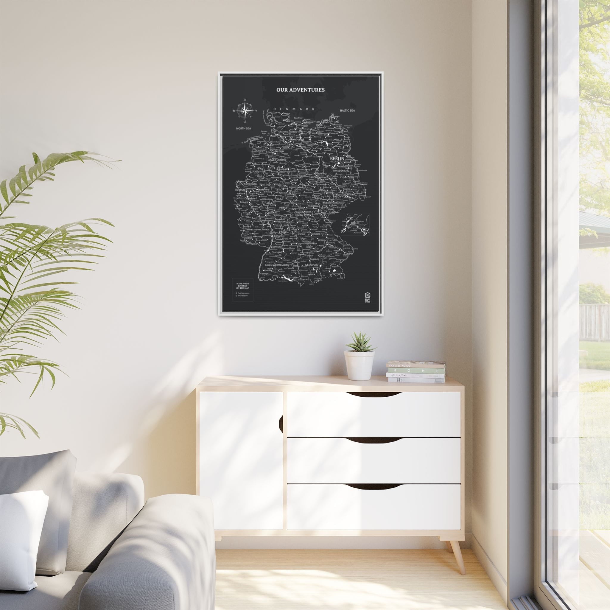 Wooden Canvas Germany Map - Black