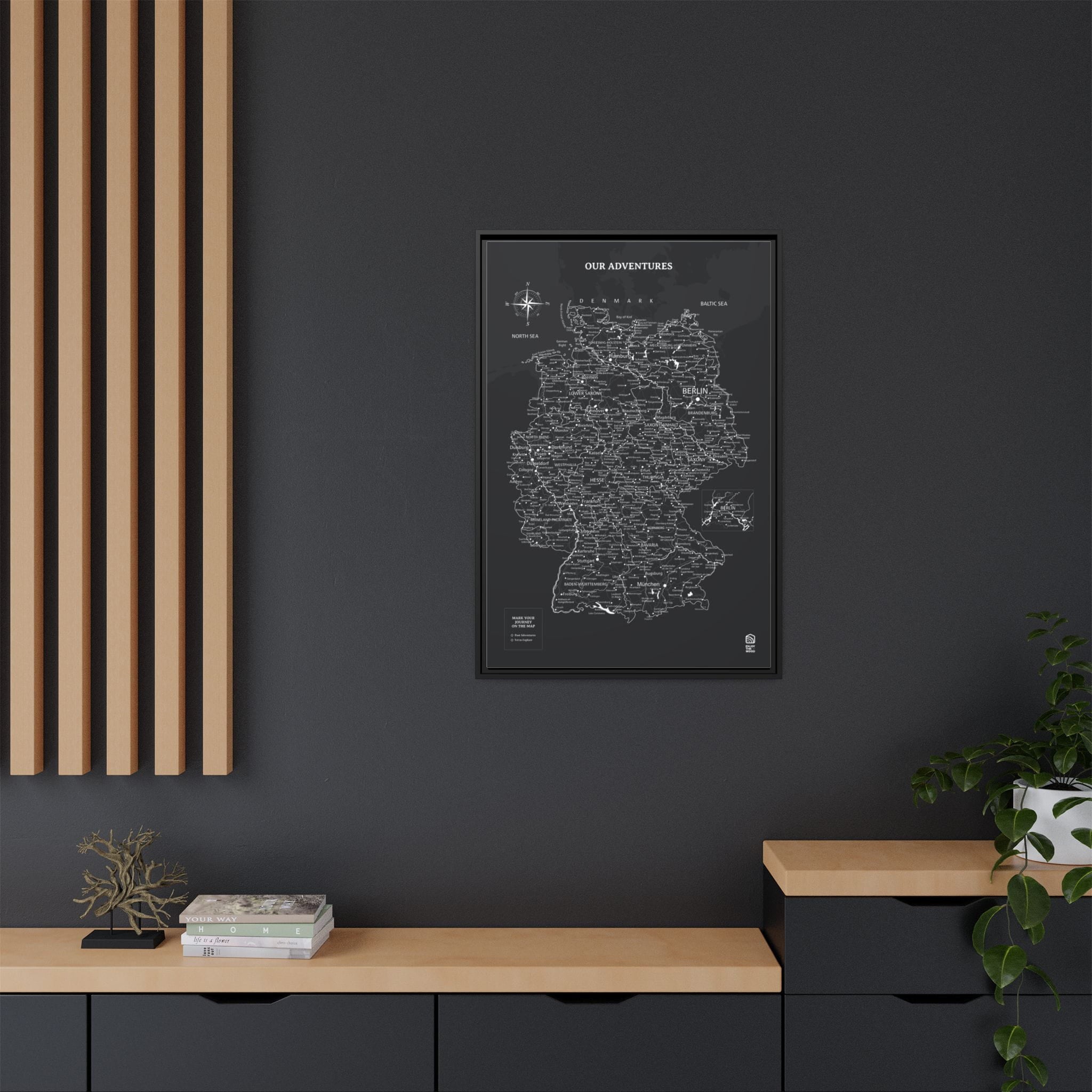 Wooden Canvas Germany Map - Black