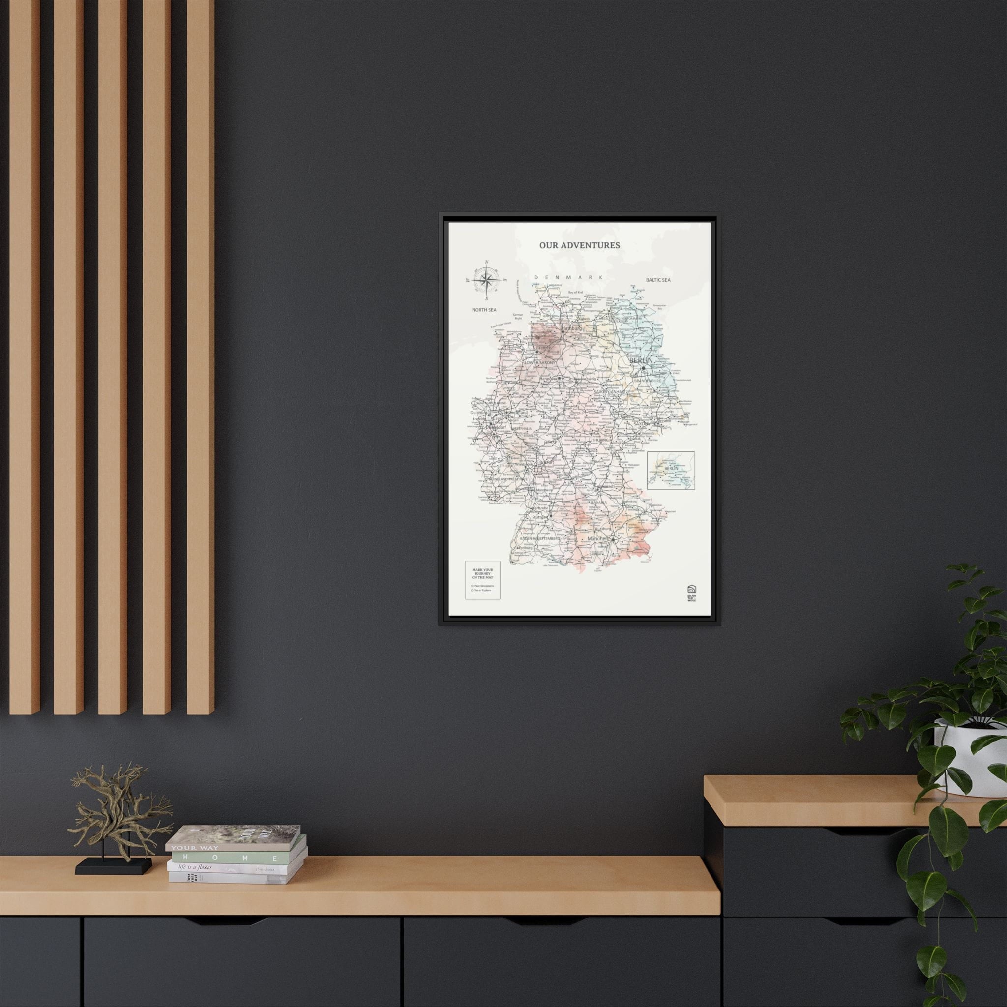 Wooden Canvas Germany Map - Colorful