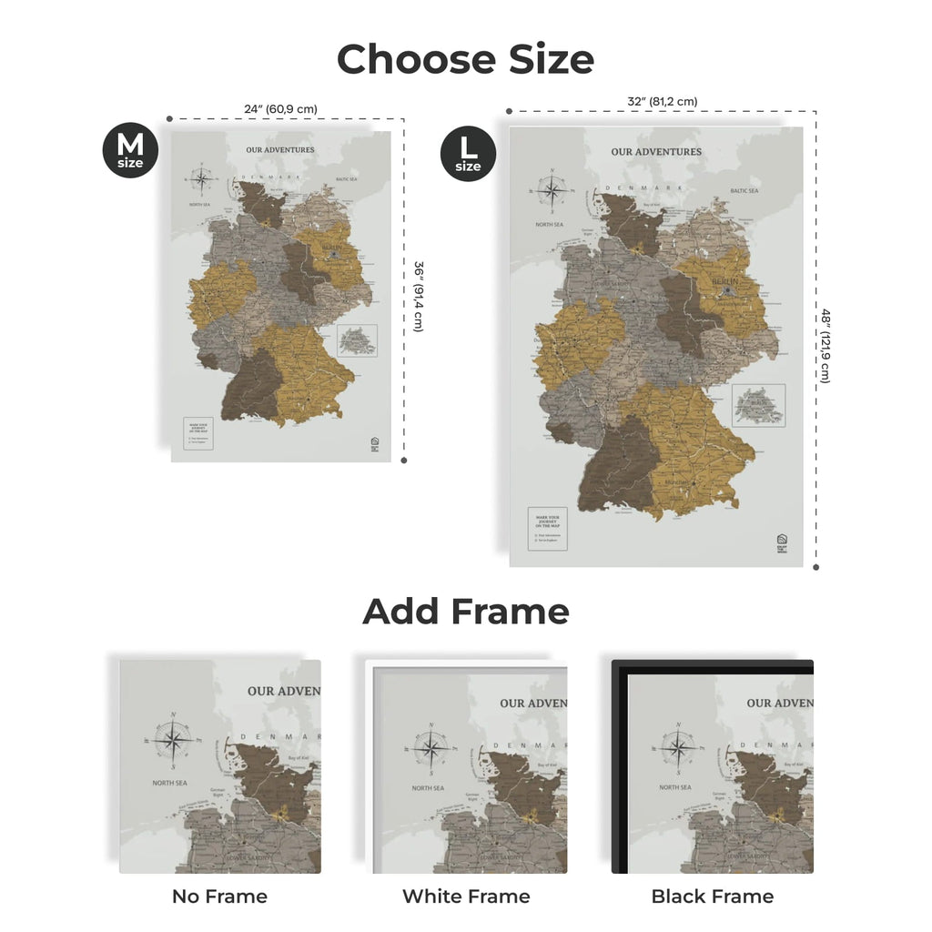 Wooden Canvas Germany Map - Desert