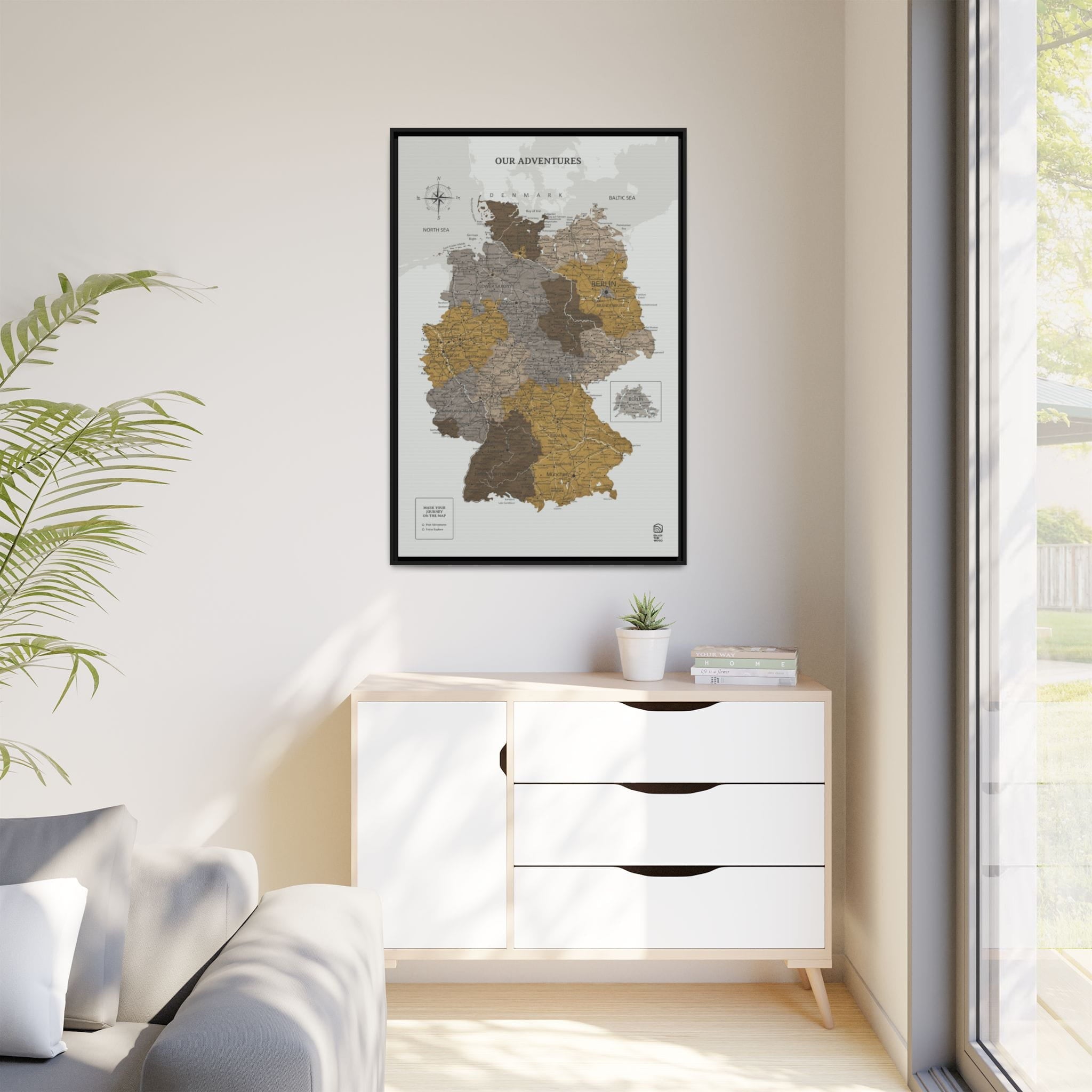 Wooden Canvas Germany Map - Desert