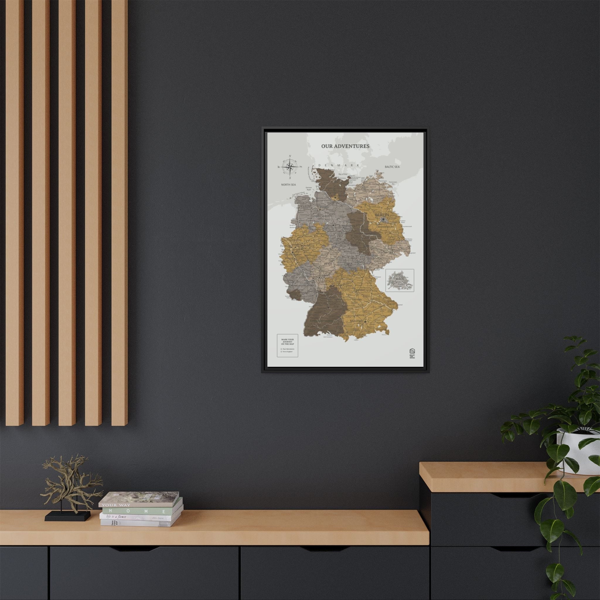 Wooden Canvas Germany Map - Desert