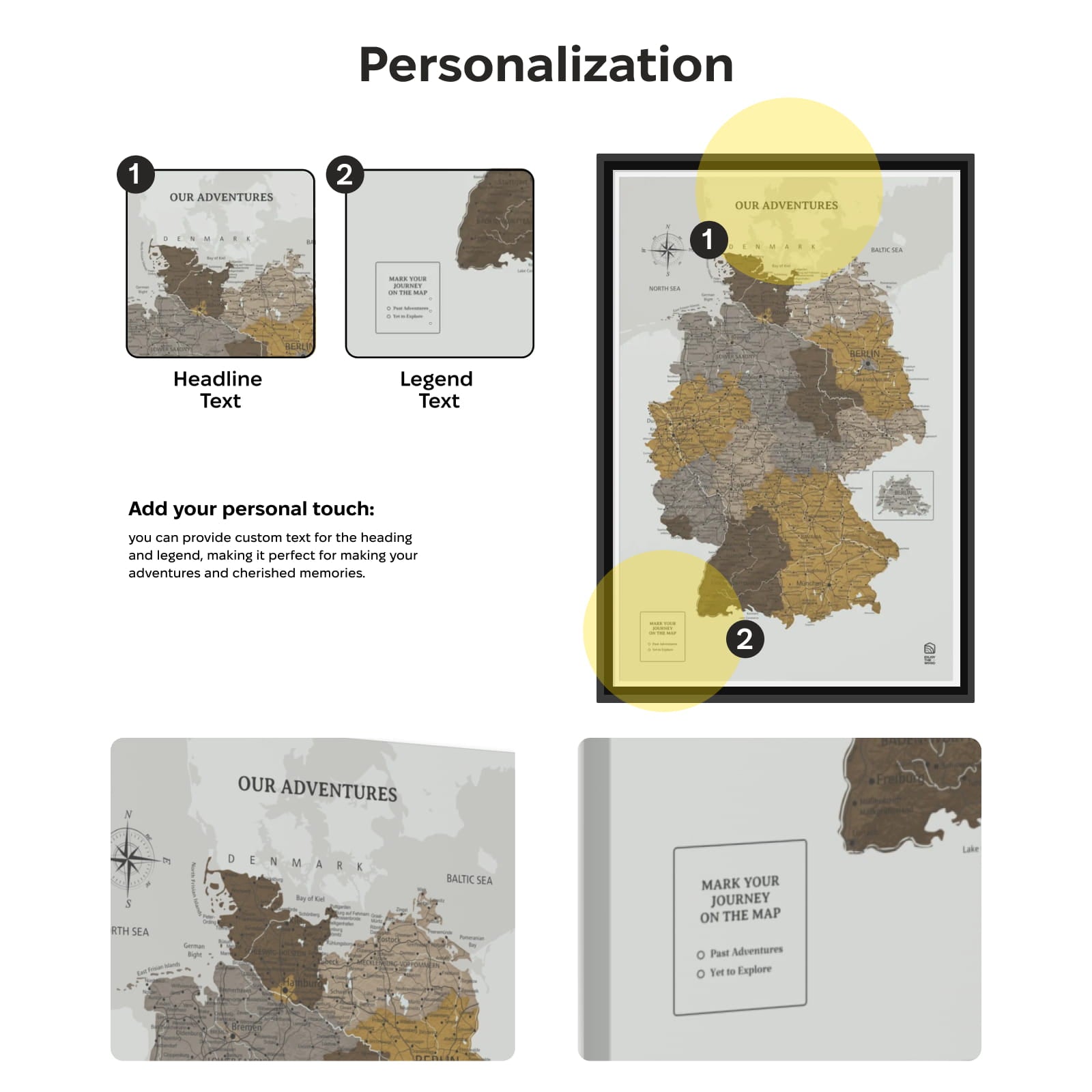 Wooden Canvas Germany Map - Desert