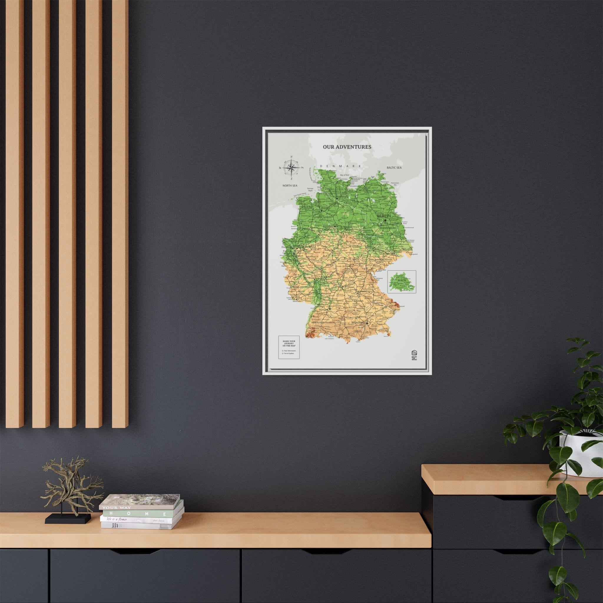 Wooden Canvas Germany Map - Physical