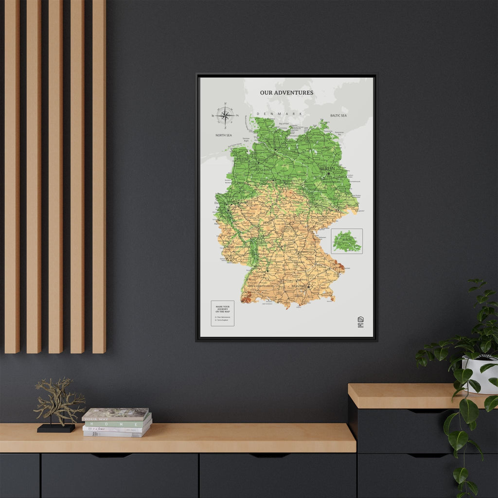 Wooden Canvas Germany Map - Physical