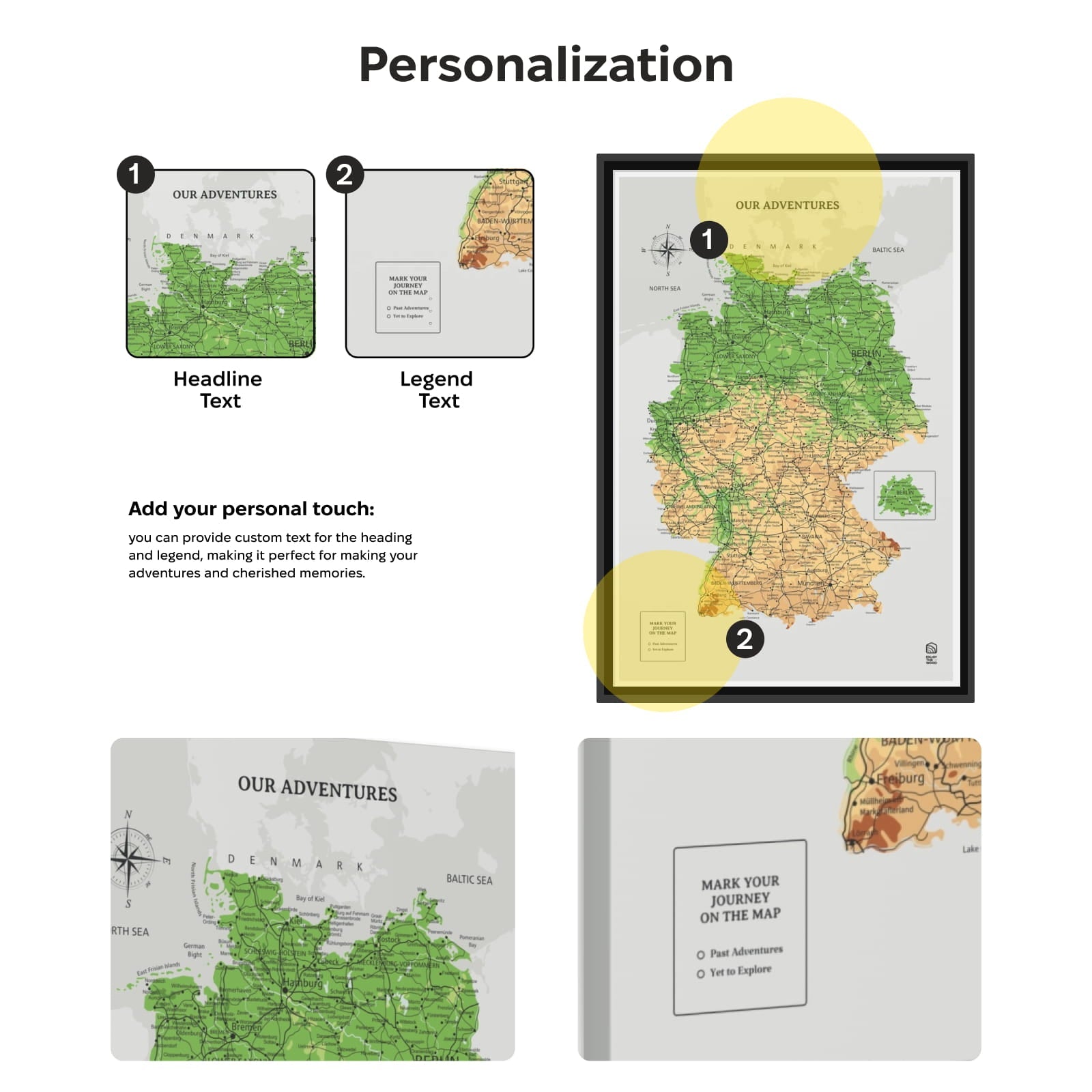 Wooden Canvas Germany Map - Physical