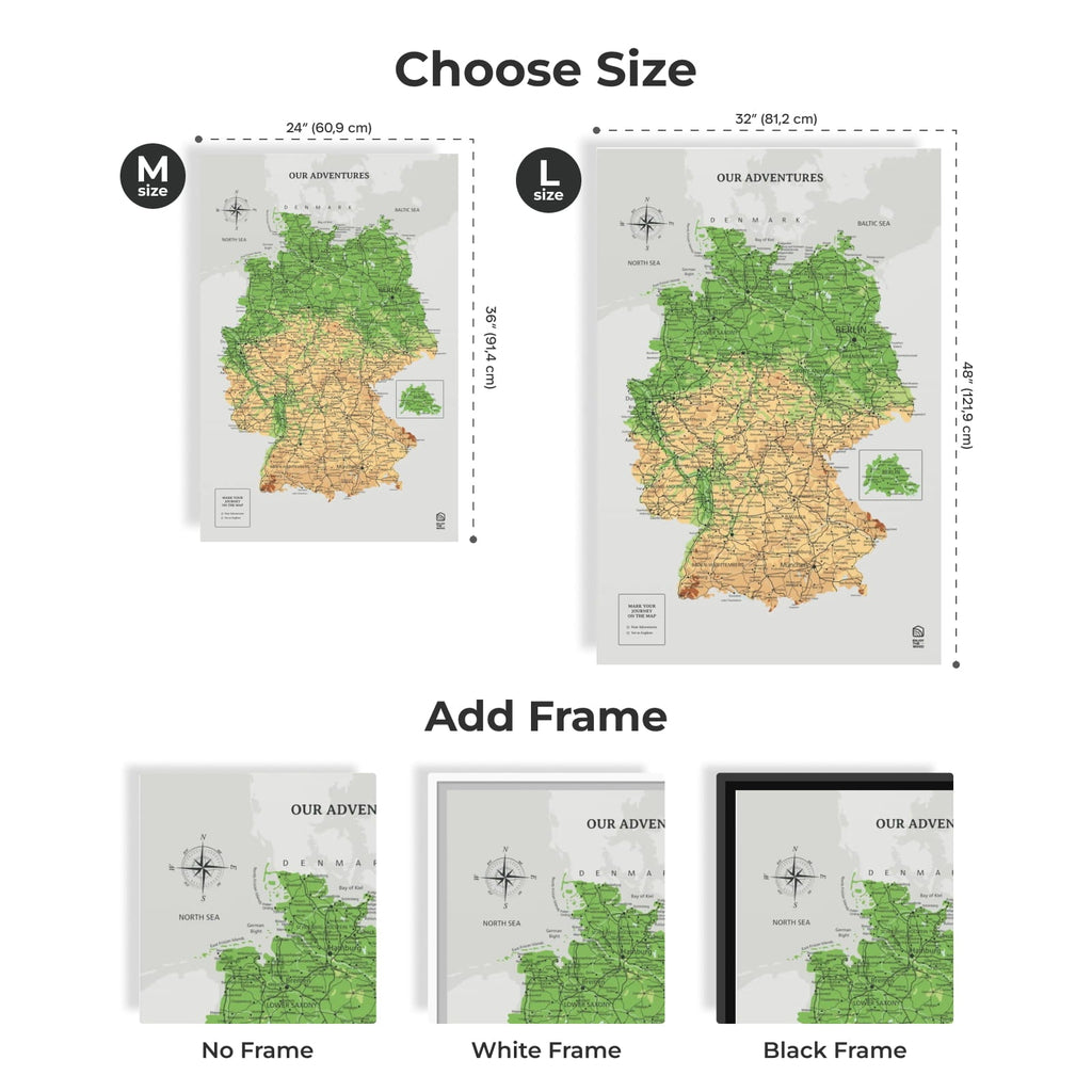 Wooden Canvas Germany Map - Physical