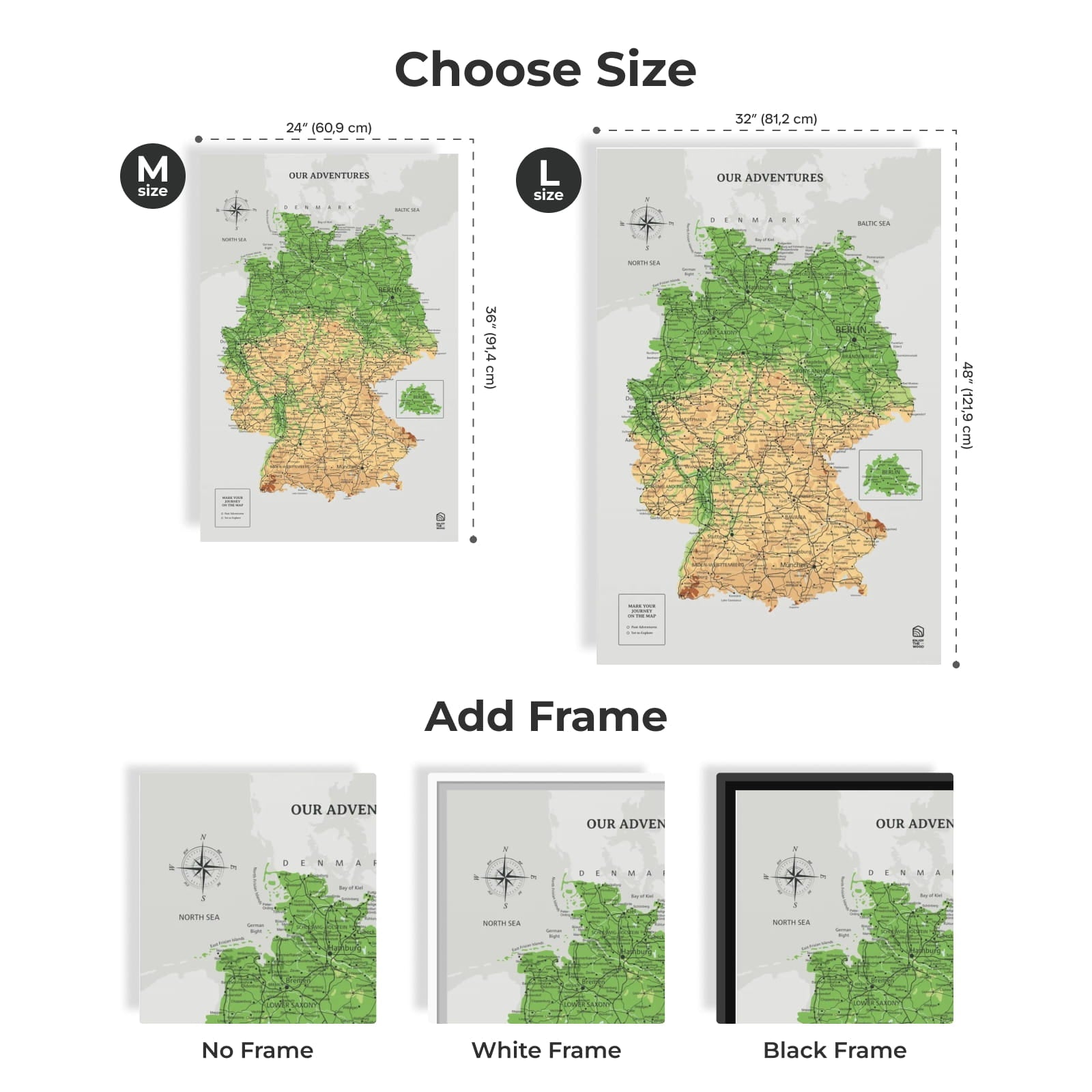 Wooden Canvas Germany Map - Physical