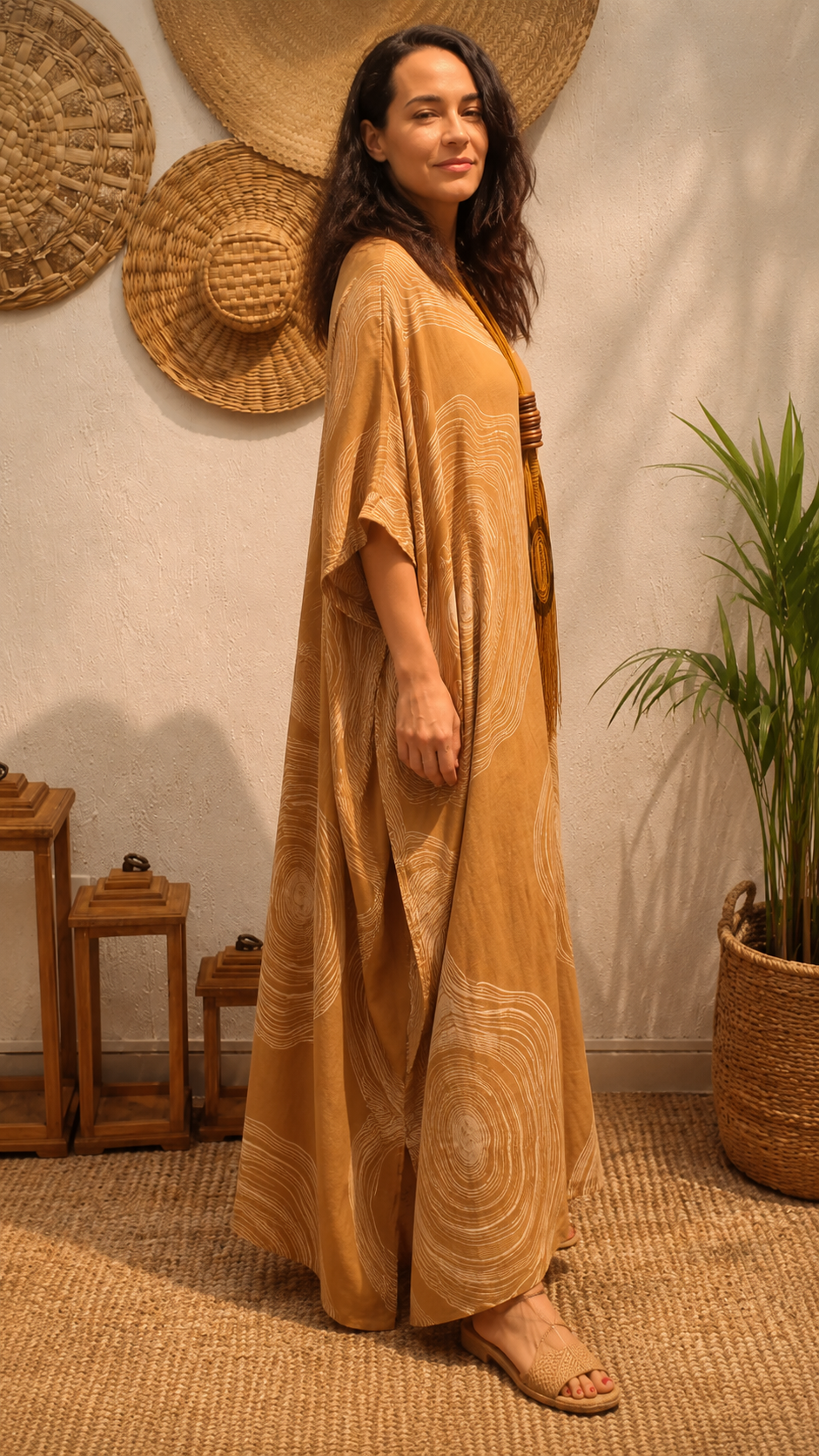Abstract Boho Maxi Caftan Dress