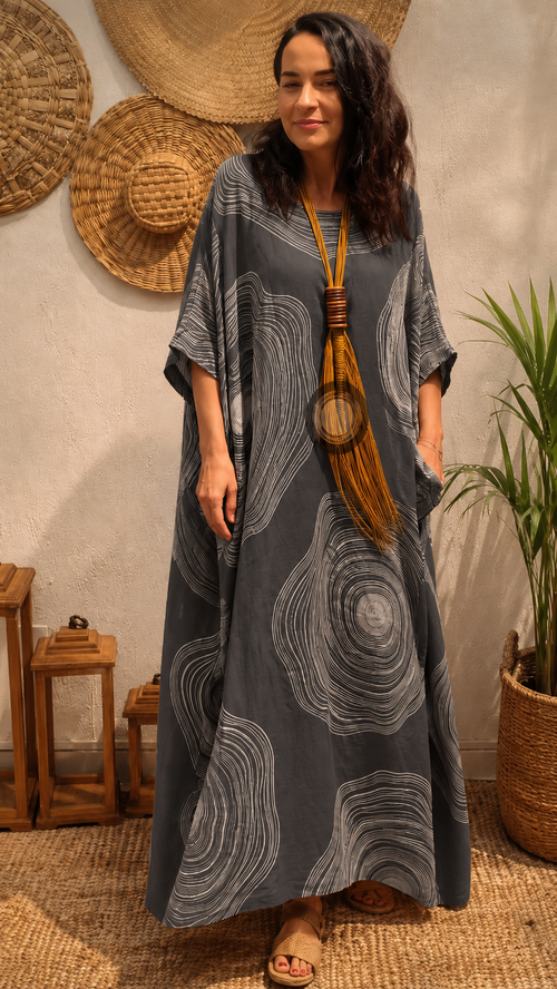 Abstract Boho Maxi Caftan Dress