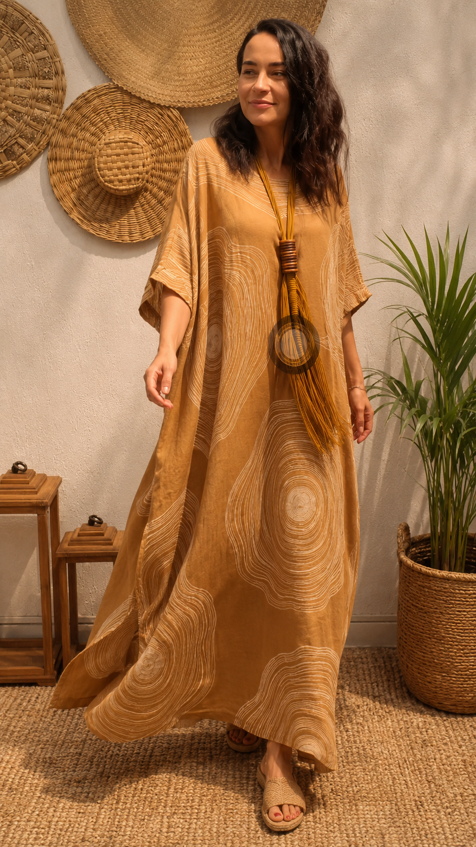 Abstract Boho Maxi Caftan Dress
