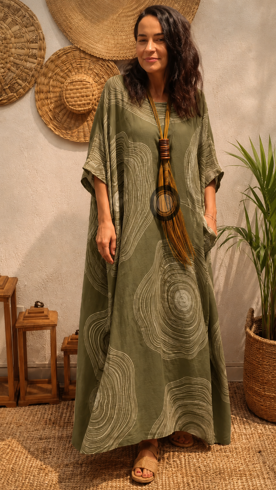 Abstract Boho Maxi Caftan Dress