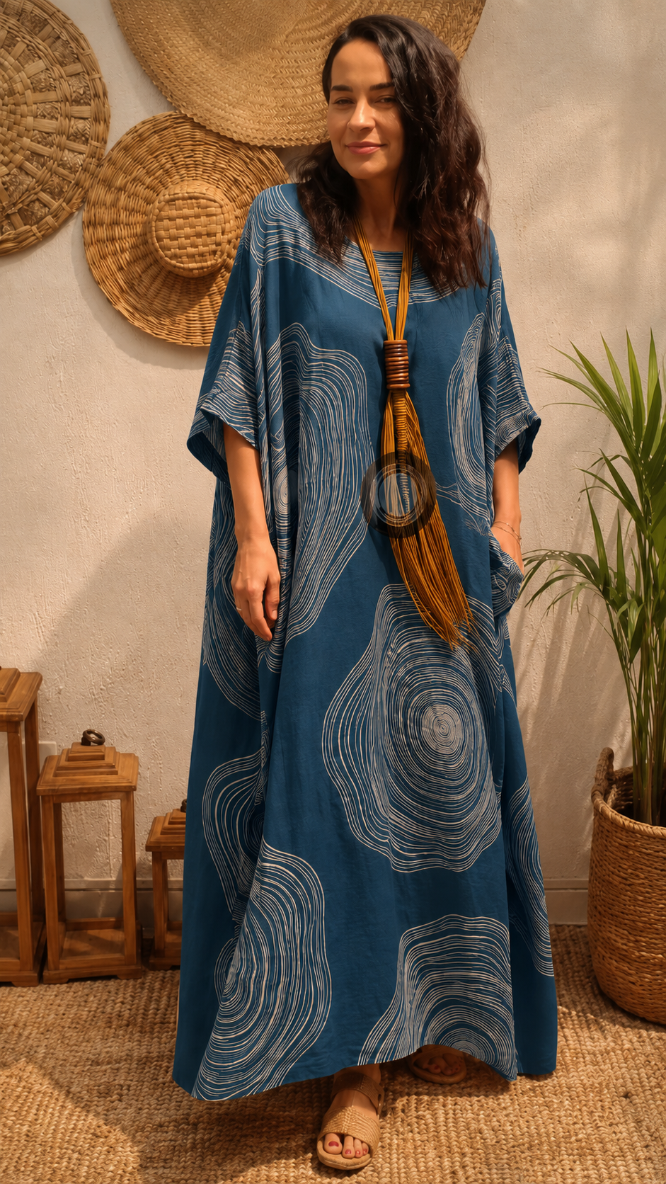 Abstract Boho Maxi Caftan Dress