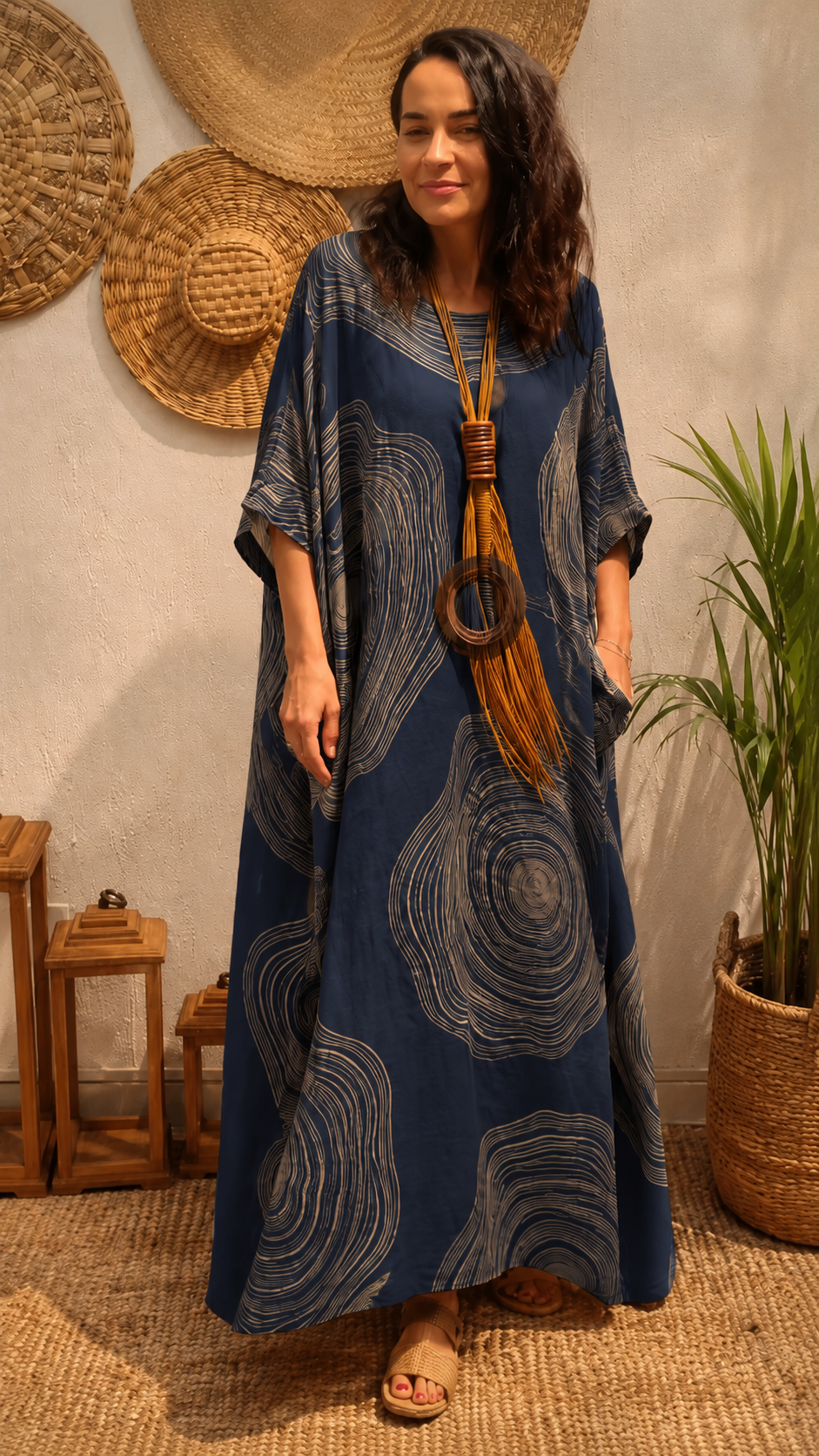 Abstract Boho Maxi Caftan Dress