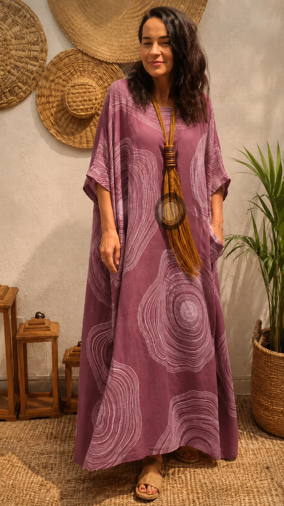 Abstract Boho Maxi Caftan Dress
