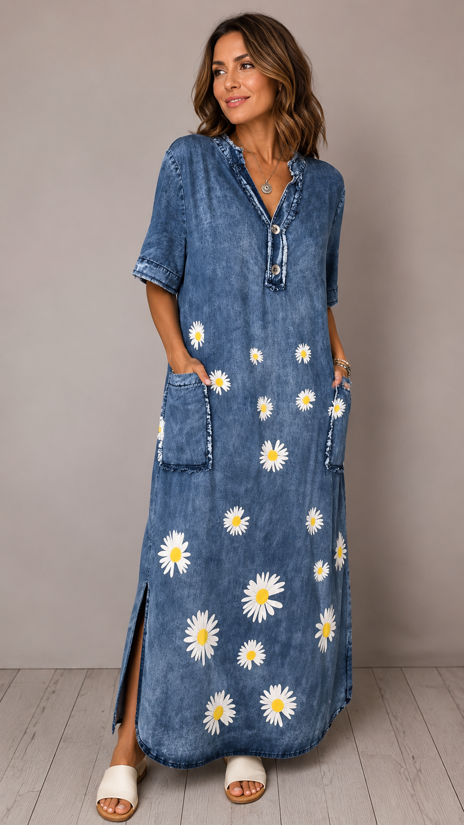 Daisy Washed Denim Maxi Dress
