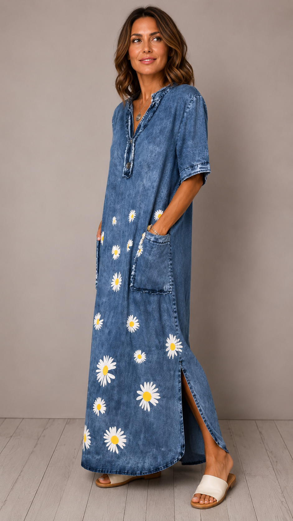 Daisy Washed Denim Maxi Dress