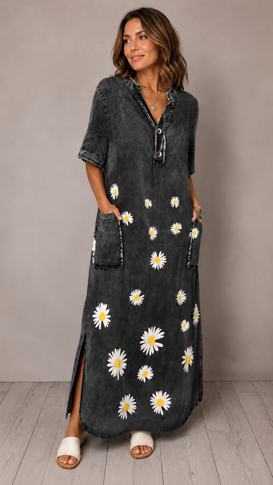 Daisy Washed Denim Maxi Dress
