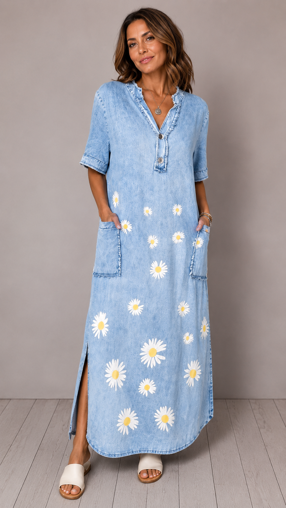 Daisy Washed Denim Maxi Dress