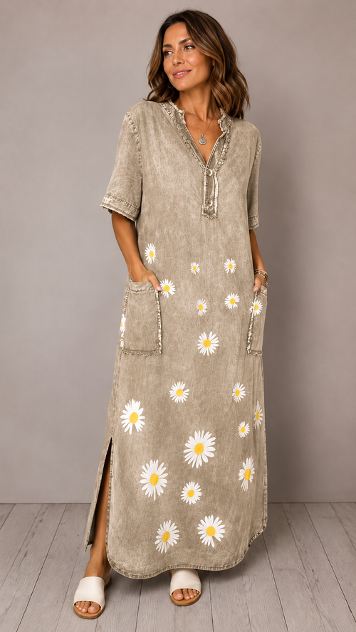 Daisy Washed Denim Maxi Dress