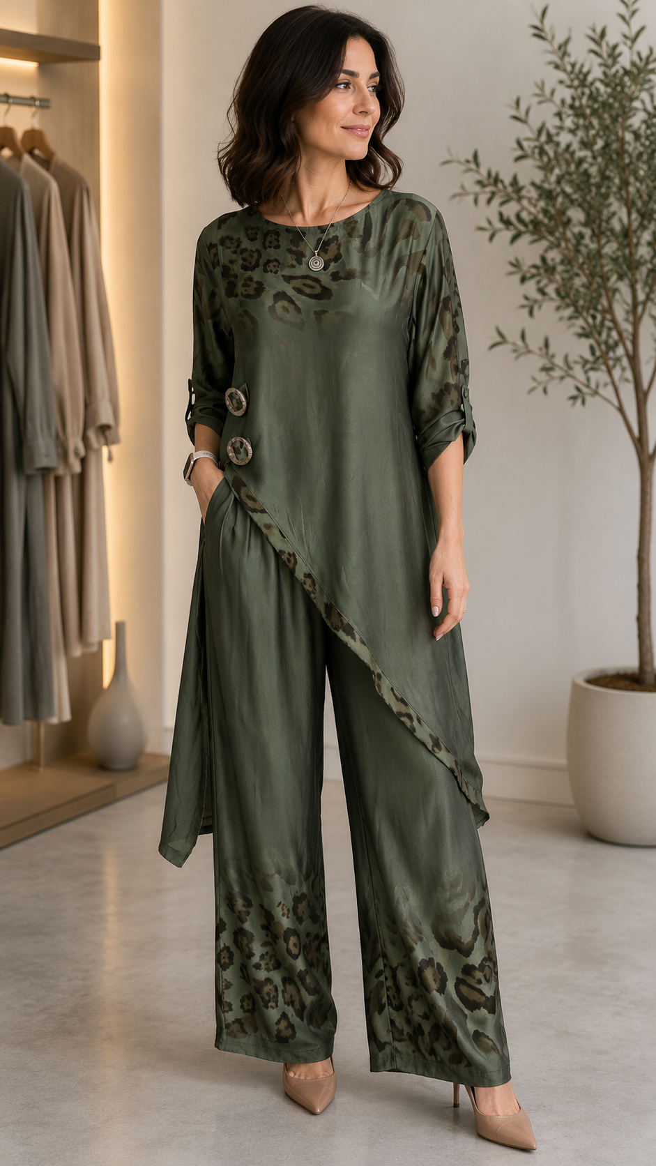 Leopard Satin Two-Piece Lounge Set