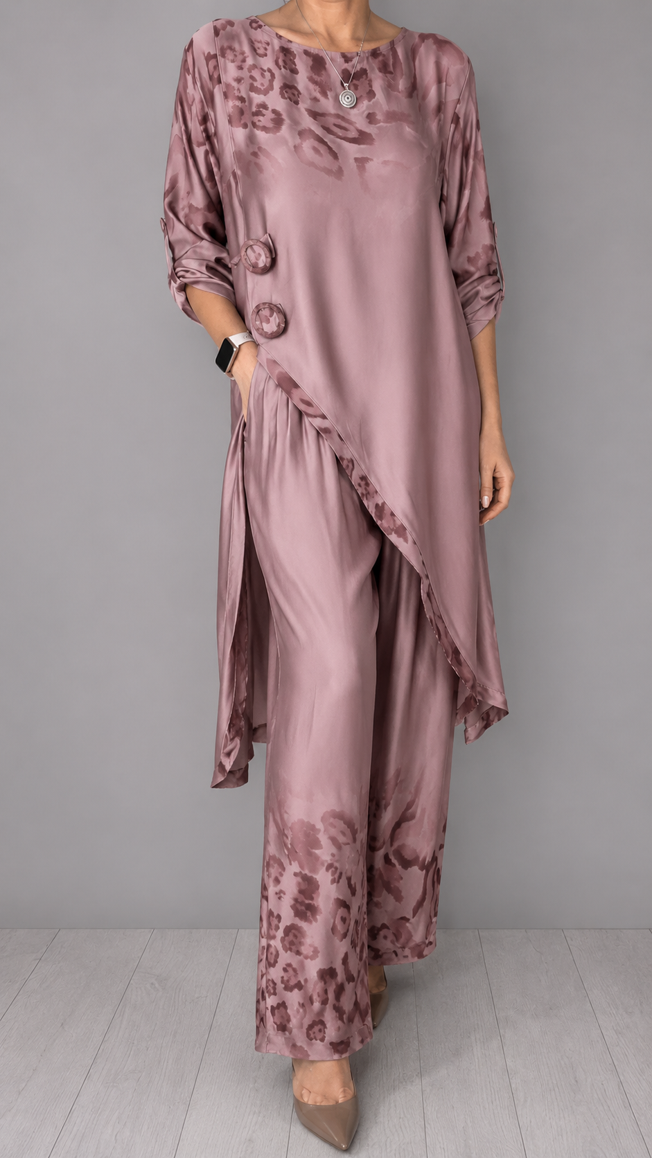 Leopard Satin Two-Piece Lounge Set