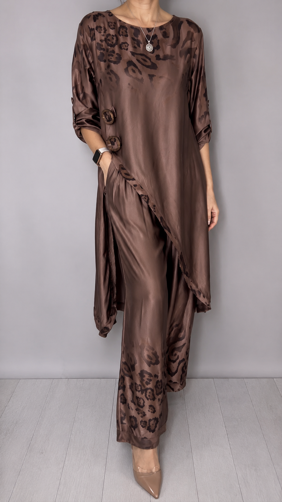 Leopard Satin Two-Piece Lounge Set